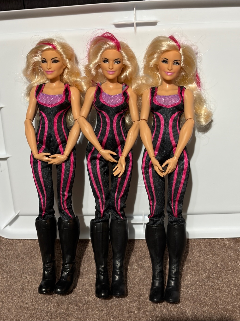 WWE Natalya doll Trio in Hot Pink Jumpsuits